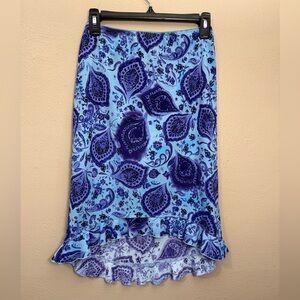 Paris Blues Vintage Y2K Paisley Coconut Girl Ruffle Blue Purple Skirt Size Small